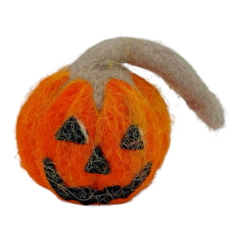 Artisan Needle Felted Jack O Lantern Pumpkin Folk Art Halloween Decor 6.5"
